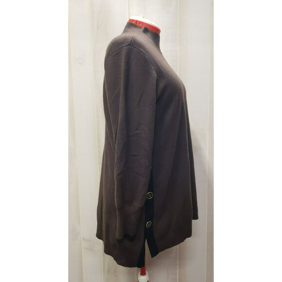 Chicos Brown Knit Tunic Sweater, Black Trim, Side Button Detail, Womens Size XL - Picture 6 of 9